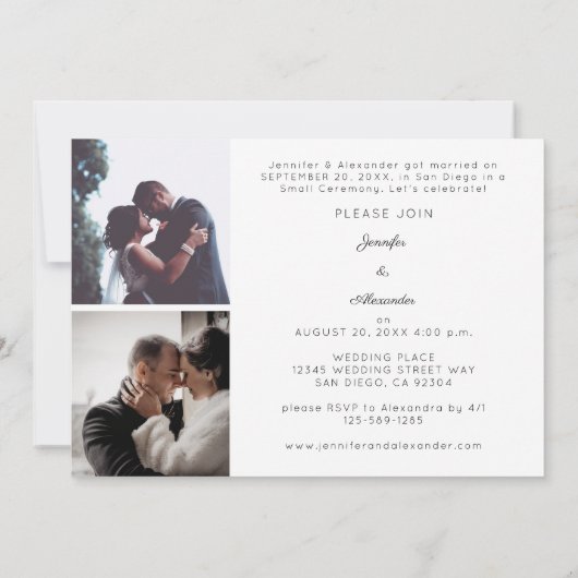 Invitation Nouveaux mariés W Horizontal 3 Photo Mariage Récep (Dos)