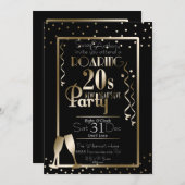 Invitation Nouvel An 2020 Roaring 20s Thème rétro Gold (Devant / Derrière)