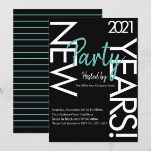 Invitation Nouvel An 2021 White Turquoise Typography Company