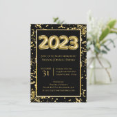 Invitation Nouvel An 2023 | Confetti à bulles d'or et de noir (Debout devant)