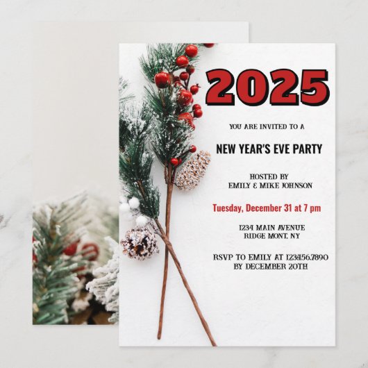 Invitation Nouvel An 2025 Jour de Noël (Devant / Derrière)