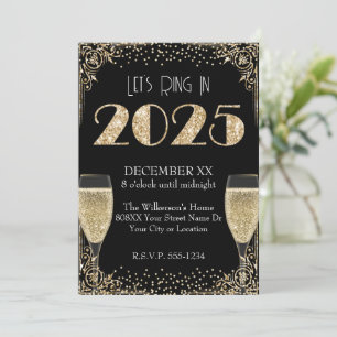 Invitation Nouvel An 2025 Parties scintillant d'or 20s Gatsby
