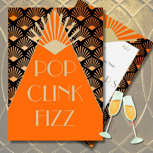 Invitation Nouvel An Art Déco Pop Clink Fizz Gold Vintage