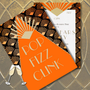 Invitation Nouvel An Art Déco Pop Fizz Clink Gold Vintage