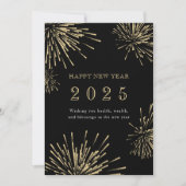 Invitation Nouvel An Black Gold Firework Photo Holiday Card (Devant)