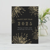 Invitation Nouvel An Black Gold Firework Photo Holiday Card (Debout devant)