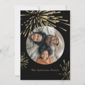 Invitation Nouvel An Black Gold Firework Photo Holiday Card (Dos)