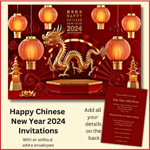 Invitation Nouvel An Chinois 2024 Ajouter Nom, Golden Dragon