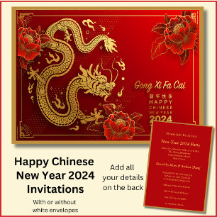 Invitation Nouvel An Chinois 2024 Ajouter Nom, Red Gold Drago