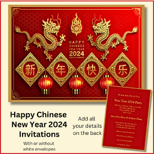 Invitation Nouvel An Chinois 2024 Ajouter Nom, Red Gold Drago