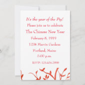 Invitation Nouvel An chinois de la fête du cochon Rouge (Dos)