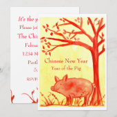 Invitation Nouvel An chinois de la fête du cochon Rouge (Devant / Derrière)