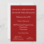 Invitation Nouvel an chinois de la fête du Dragon (Dos)