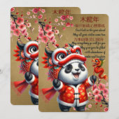 Invitation Nouvel An chinois - Jolie Panda-Année du Dragon (Devant / Derrière)