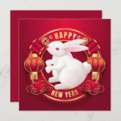 Invitation Nouvel An chinois lapin blanc (Devant / Derrière)