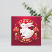Invitation Nouvel An chinois lapin blanc (Debout devant)