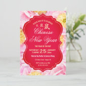 Invitation Nouvel An Chinois Rat Floral Peony rose (Debout devant)