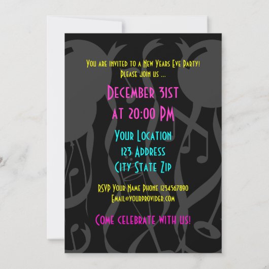 Invitation Nouvel an | Couleurs néon (Dos)