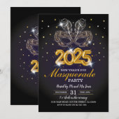 Invitation Nouvel An de la Masquerade Party Black Gold (Devant / Derrière)