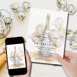 Invitation Nouvel An élégant Champagne et Ballons
