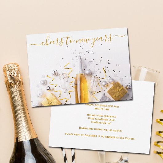 Invitation Nouvel An Eve Chic Champagne Streamers Party