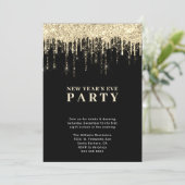 Invitation Nouvel An Eve Elegant Black Gold Parties scintilla (Debout devant)