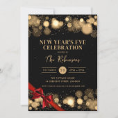Invitation Nouvel An Eve Gold Black Winter Wonder Red Bow (Devant)