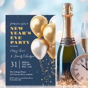 Invitation Nouvel An Eve Gold Confetti Ballotte Marine