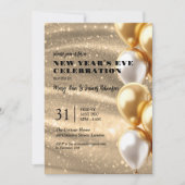 Invitation Nouvel An Eve Gold Sequins Chatoyants Ballons (Devant)