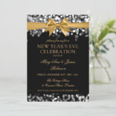 Invitation Nouvel An Eve Gold Silver Shimmer Lights Bow (Debout devant)
