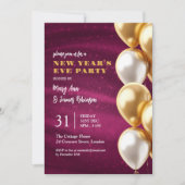 Invitation Nouvel An Eve Or Rose Shimmer Sequer Ballons (Devant)