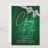Invitation Nouvel An Eve Silver Green Sparkine Sequin Bow (Devant)