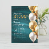 Invitation Nouvel An Eve Turquoise Gold Shimmer Sequer Ballon (Debout devant)