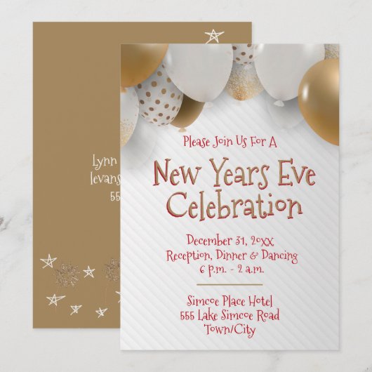 Invitation Nouvel An, Gold & White Party (Devant / Derrière)