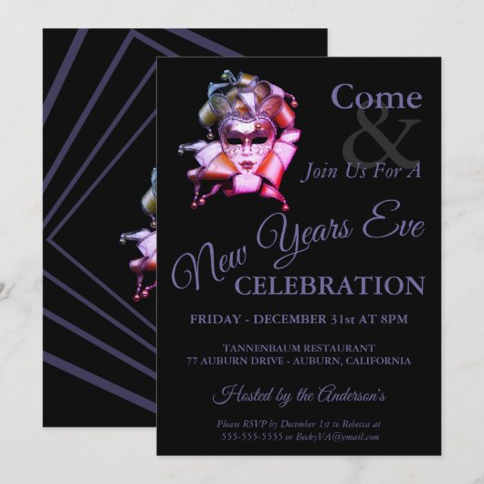 Invitation Nouvel An Harlequin (Devant / Derrière)