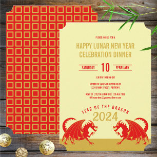 Invitation Nouvel An Lunaire 2024 Red Dragon Modern Dinner Pa