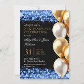 Invitation Nouvel An Marine Lumière Chatoyante Ballons (Devant)