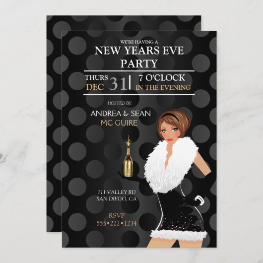 Invitation Nouvel An Mode Fille Vacances Robe (Devant / Derrière)