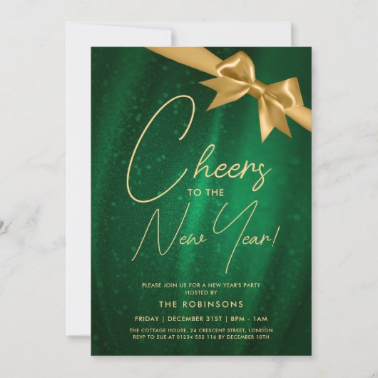 Invitation Nouvel An MODERNE Eve Gold Green Sparkle Sequin Bo (Devant)
