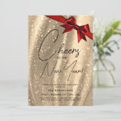 Invitation Nouvel An MODERNE Eve Gold Sparkle Sequin Red Bow (Debout devant)