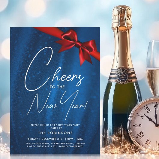 Invitation Nouvel An MODERNE Eve Marine Blue Sparkle Sequin B