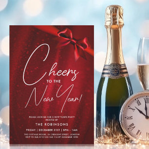 Invitation Nouvel An MODERNE Eve Red Sparkle Sequin Bow