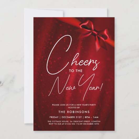 Invitation Nouvel An MODERNE Eve Red Sparkle Sequin Bow (Devant)