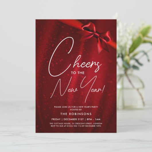 Invitation Nouvel An MODERNE Eve Red Sparkle Sequin Bow (Debout devant)