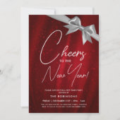 Invitation Nouvel An MODERNE Soir Argent Rouge Sparkle Bow (Devant)