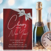Invitation Nouvel An MODERNE Soir Argent Rouge Sparkle Bow