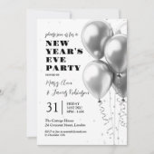 Invitation Nouvel An MODERNE Soir Silver Confetti Ballons (Devant)