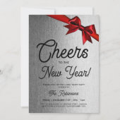 Invitation Nouvel An MODERNE Soirée Fête Silver Glam Red Bow (Devant)