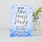 Invitation Nouvel An MODERNE Sove Party Blue Bokeh lumières (Debout devant)