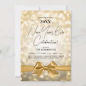 Invitation Nouvel An MODERNE Sove Party Gold Bokeh Bow (Devant)